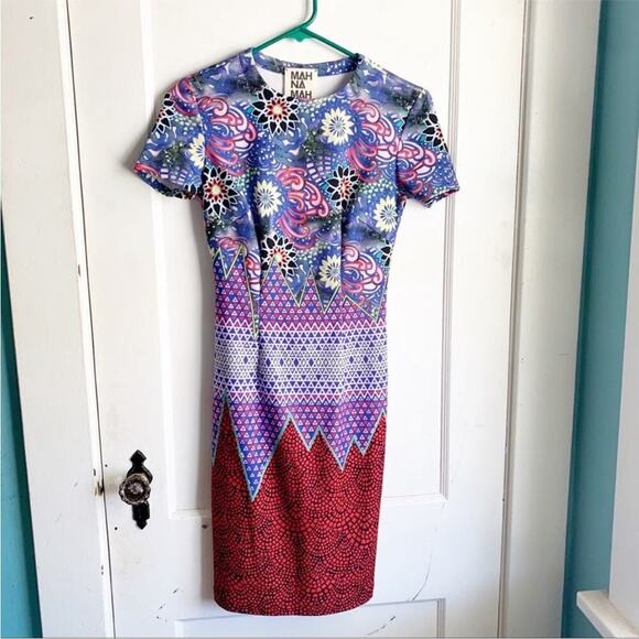 Anthropologie Mah Na Mah Na Colorful Bodycon Graphic Print Pencil Dress Size 2 - Picture 2 of 11